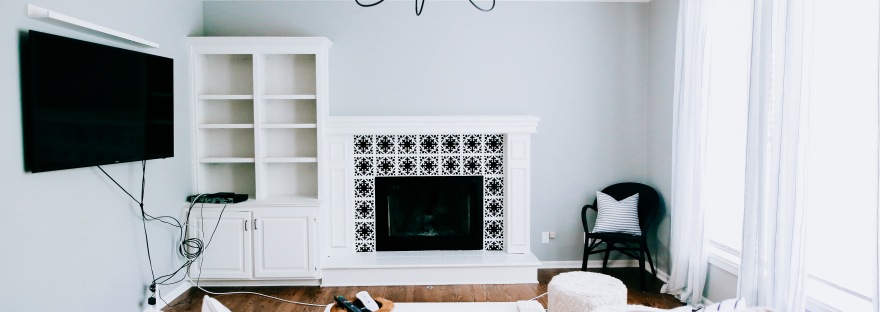 DIY fireplace stencil paint update black white modern