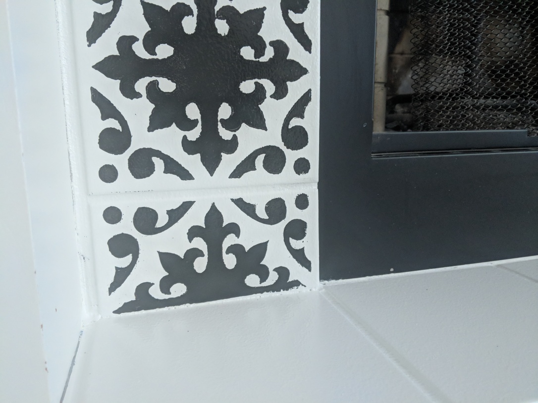 fireplace update reno home decor paint stencil tile
